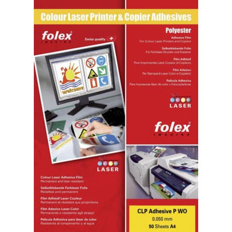 Film adesivo per laser e copiatrici Folex CLP Adhesive P CL 0,05 mm A4 trasparente  Cf. 50 – 2999C.050.44100