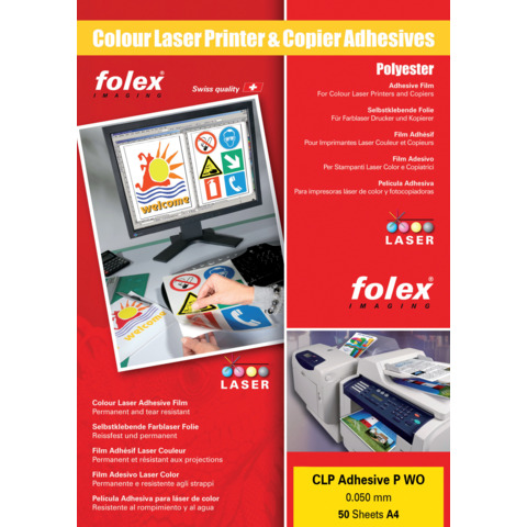 Film adesivo per stampanti laser e copiatrici Folex CLP Adhesive P WO 0,05 mm A4 lucido  Cf. 50 – 2999W.050.44100