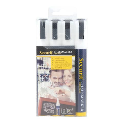 Pennarelli a gesso liquido Securit® a punta media 2-6 mm bianco set da 4 pennarelli – SMA510-V4-WT