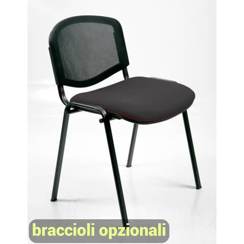 Sedia visitatore 4 gambe Unisit Dado D5N schienale in rete – rivestimento eco nero – Conf. 2 pezzi – D5N/2/EN