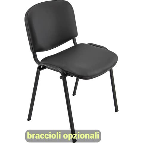 Sedia visitatore 4 gambe Unisit Dado D5S acciaio nero – rivestimento ecopelle nero  Conf. 2 pezzi – D5S/2/KN