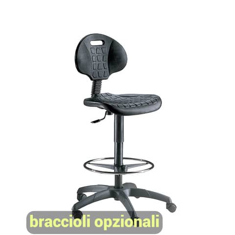 Sgabello tecnico Unisit Esos EOE2 alto – poggiapiedi telescopico – poiluterano integrale nero – EOE2
