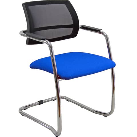 Sedia visitatore con slitta Unisit Lithium LTLTN – schienale in rete nero – rivestimento Eco blu – LTLTN/EB
