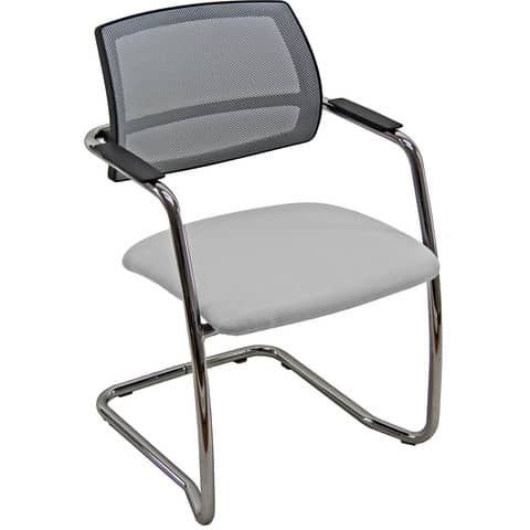 Sedia visitatore con slitta Unisit Lithium LTLTN – schienale in rete nero – rivest. Eco grigio chiaro LTLTN/EI/N