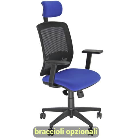 Sedia semidirezionale girevole Unisit Molly MLAPG con poggiatesta – schienale rete nero rivest. ignifugo blu MLAPG/IB