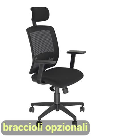 Sedia semidirezionale girevole Unisit Molly MLAPG con poggiatesta – schienale rete nero rivest. ignifugo nero MLAPG/IN