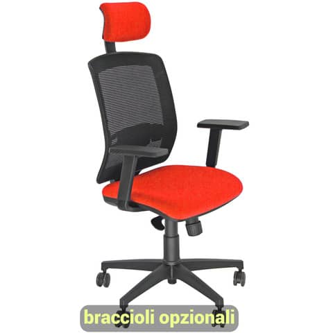 Sedia semidirezionale girevole Unisit Molly MLAPG con poggiatesta – schienale rete nero – riv. ignifugo rosso MLAPG/IR