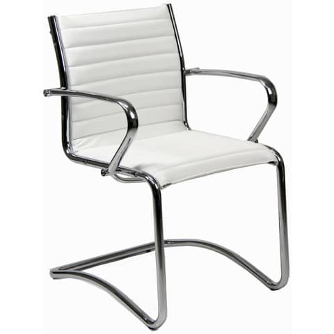 Sedia visitatore direzionale su slitta Unisit Pollux New PNV – rivestimento pelle bianco – PNV/PQ