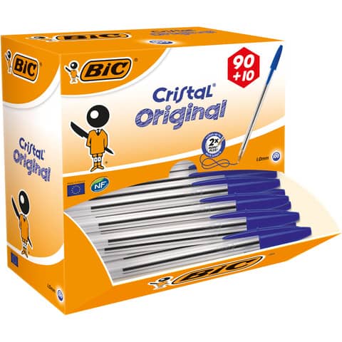 Penne a sfera BIC Cristal M 1 mm blu – value pack 90+10 – 942910