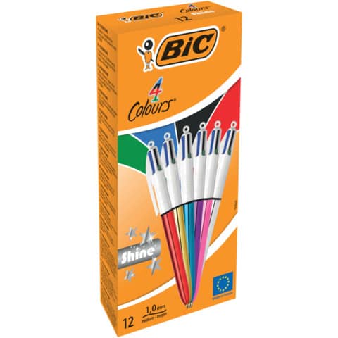 Penna a sfera a scatto BIC 4 Colours Shine fusti assortiti – M 1 mm assortiti 964775