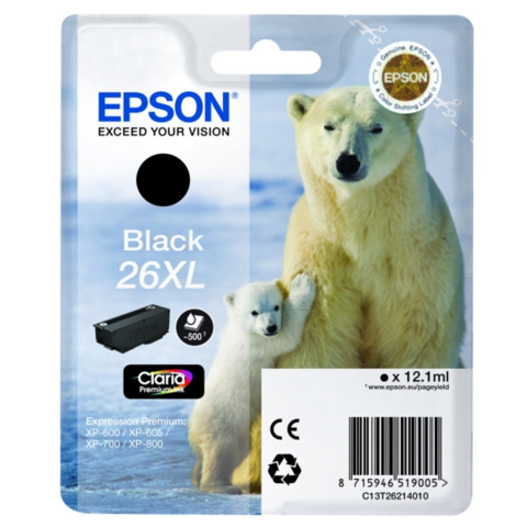 Cartuccia inkjet alta capacità ink pigmentato Orso polare 26XL Epson nero C13T26214012