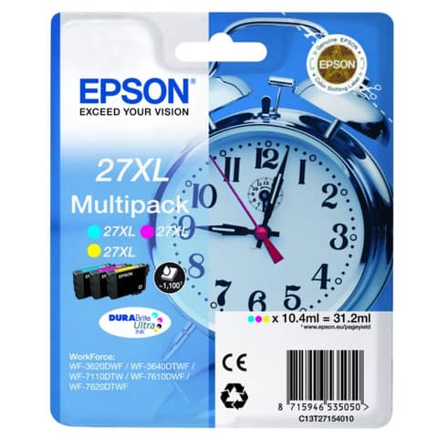 cartucce inkjet Sveglia 27XL Epson ciano+magenta+giallo Conf. 3 – C13T27154012
