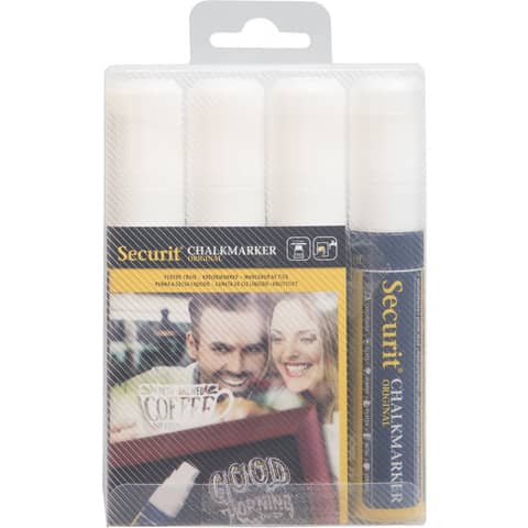 Pennarello a gesso liquido Securit® a punta grande 7-15 mm bianco conf. da 4 – SMA720-V4-WT