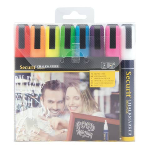 Pennarelli a gesso liquido Securit® a punta media 2-6 mm assortiti set da 8 – SMA510-V8