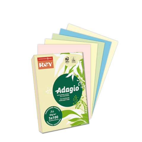Carta colorata A4 Sylvamo Rey Adagio 80 g/m² colori pastello – Risma da 500 fogli – ADAGI080X908