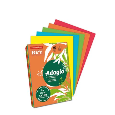 Carta colorata A4 Sylvamo Rey Adagio 80 g/m² colori forti – Risma da 500 fogli – ADAGI080X909