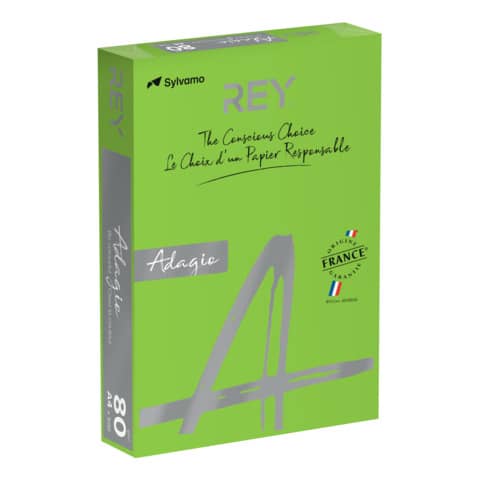 Carta colorata A4 Sylvamo Rey Adagio 80 g/m² verde intenso – Risma da 500 fogli – ADAGI080X650