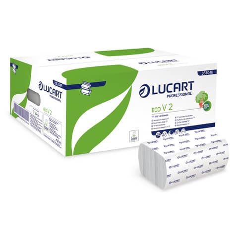 Asciugamani piegati a ”V” 2 veli Lucart Eco V2 bianco 20 conf. da 190 pezzi – 863046