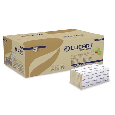 Asciugamani piegati a ”V” Lucart EcoNatural V2 2 veli avana 20 conf. da 190 pezzi – 863044