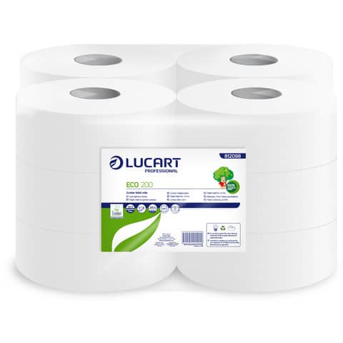 Carta igienica Lucart Eco 200 m mini jumbo 2 veli 12 rotoli da 527 strappi – 812098U