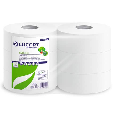 Carta igienica Lucart Eco 360 m jumbo 2 veli 6 rotoli da 973 strappi – 812173P