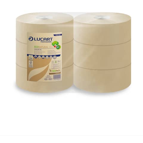 Carta igienica Lucart EcoNatural 300 m jumbo 2 veli avana 6 rotoli da 811 strappi – 812140AP
