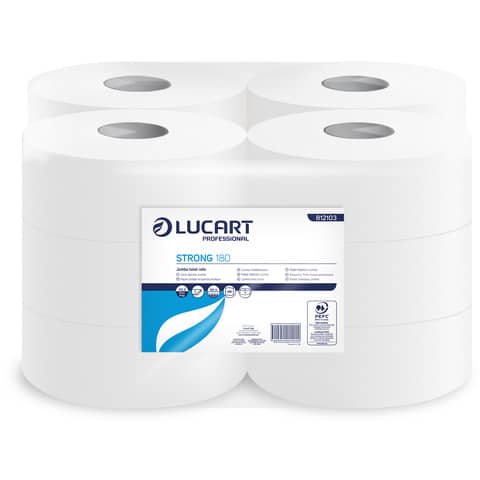 Carta igienica Lucart Strong 180 m mini jumbo 2 veli 12 rotoli da 486 strappi – 812103U