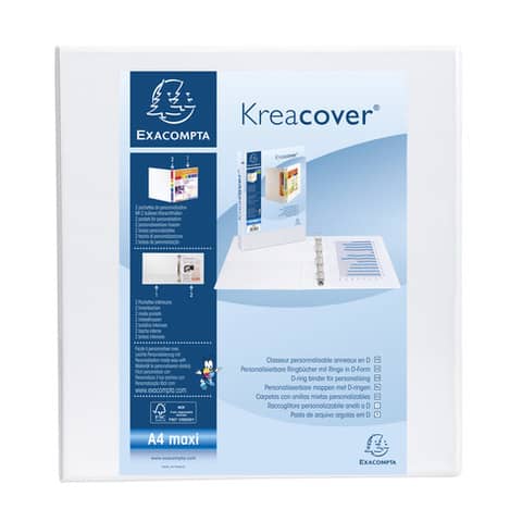 Raccoglitore personalizzabile Exacompta A4 maxi Kreacover® bianco 4 anelli a D 60 mm – 51945E
