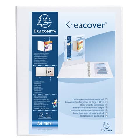 Raccoglitore personalizzabile Exacompta A4 maxi Kreacover® bianco 4 anelli a D 25 mm – 51946E