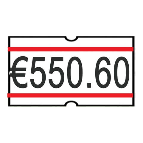 Rotolo da 1000 etichette per prezzatrice Printex rettangolari 21×12 mm bianco/rosso removibili conf. 10 rotoli