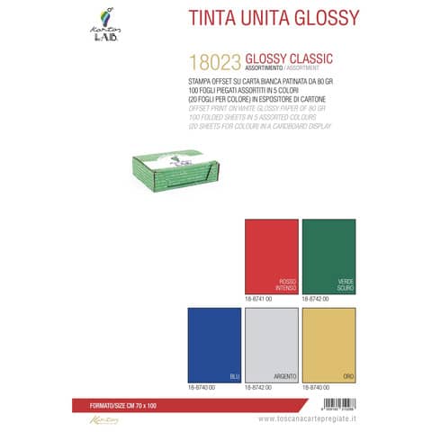 Carta regalo Kartos Glossy Classic 70×100 cm – conf. da 100 fogli in 5 colori assortiti – 18023