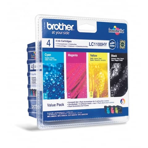Cartucce inkjet alta resa blister 1100 Brother nero+ciano+magenta+giallo Conf. 4 – LC-1100HYVALBP
