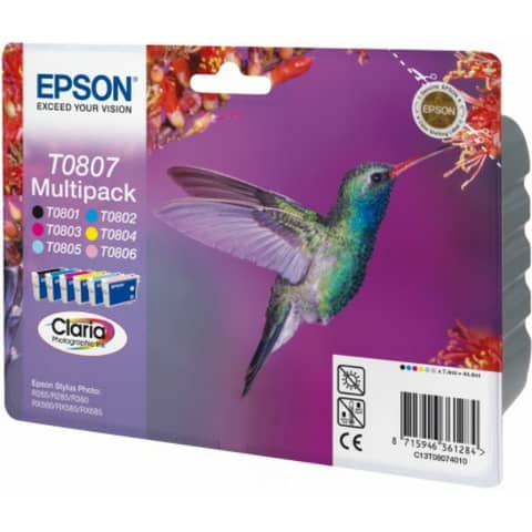 Cartucce inkjet Colibrì T080/blister RS Epson 6 colori Conf. 6 – C13T08074011