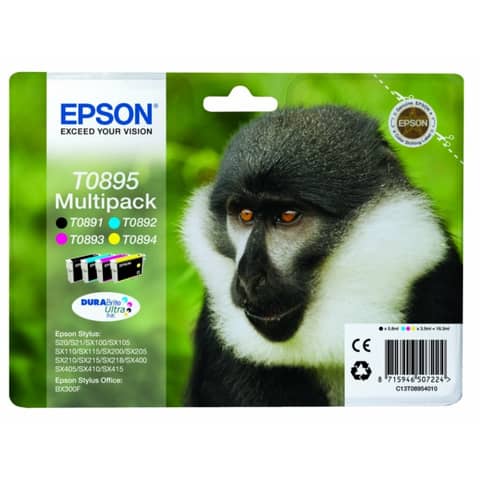 Cartucce inkjet Scimmia T0895/blister RS Epson nero+ciano+magenta+giallo Conf. 4 – C13T08954010