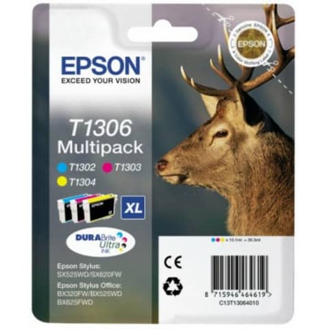 Cartucce inkjet ink pigmentato Cervo T1306 Epson c+m+g Conf. 3 – C13T13064012