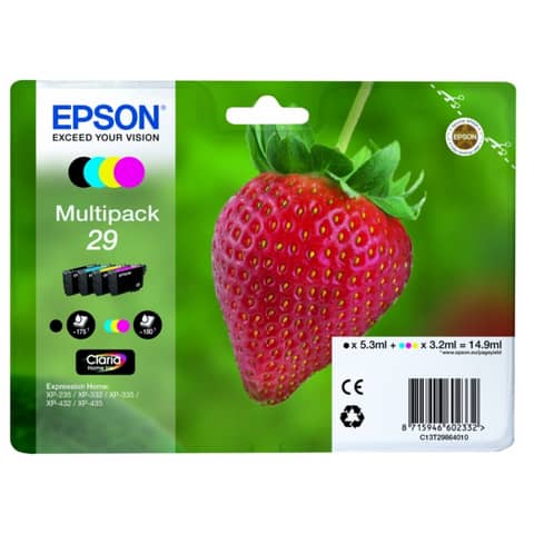 Cartucce inkjet Fragola T29 Epson nero+ciano+magenta+giallo Multipack – C13T29864012