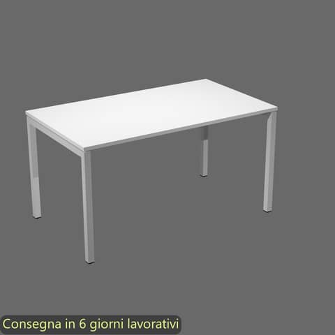 Scrivania piano bianco 140x80xH.72,5 cm gamba a ponte in metallo grigio linea Presto Venere Plus  Artexport – 662/3