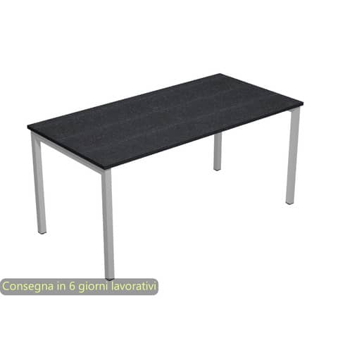 Scrivania piano nero venato  frassino 160x80xH.72,5 cm  gamba a ponte metallo grigio linea Presto Venere Plus – 663/8