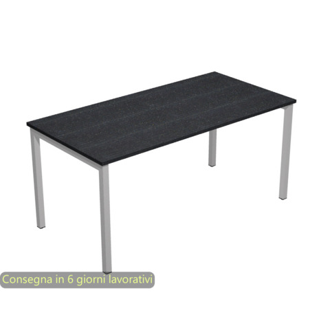 Scrivania piano nero venato frassino 180x80xH.72,5 cm  gamba a ponte metallo grigio linea Presto Venere Plus – 665/8