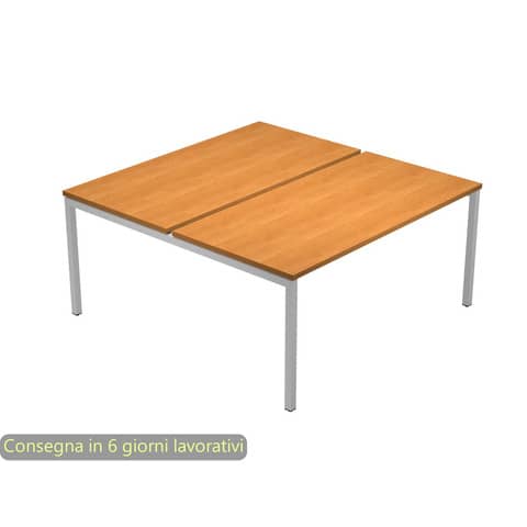 Scrivania Bench doppia piano noce chiaro 140x164x72,5 cm gamba a ponte in metallo grigio Presto Venere Plus – 662B-NOPAR/4