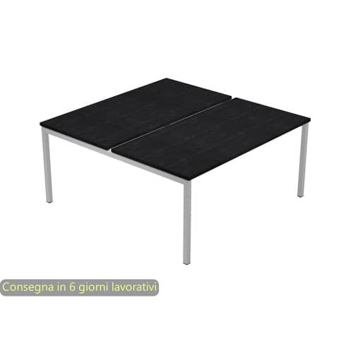 Scrivania Bench doppia piano nero venato frassino 160x164x72,5 cm gamba a ponte metallo Presto Venere Plus 663B-NOPAR/8