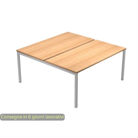 Scrivania Bench doppia piano faggio 180x164x72,5 cm gamba a ponte in metallo grigio Presto Venere Plus – 665B-NOPAR/6