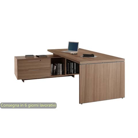 Scrivania manageriale ciliegio arabis 225x170x74 cm gamba a pannello con mobile portante linea Flora – 902RIT/K