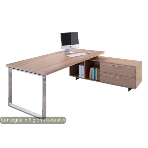 Scrivania manageriale ciliegio arabis 195x170xH.74 cm gamba ad anello con mobile portante linea Flora – 901RIT/M/K