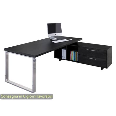 Scrivania manageriale nero venato 225x170xH.74 cm gamba ad anello con mobile portante Flora – 902RIT/M/8