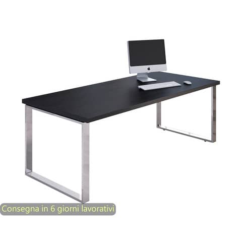 Scrivania direzionale nero venato frassino 210x90xH.74 cm gamba ad anello effetto cromato Flora Artexport – 902M/8