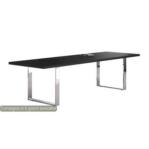 Tavolo riunioni nero venato frassino 220x100xH.74 cm gamba ad anello effetto cromato – linea Flora Artexport – 905M/8