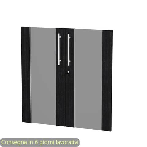 Coppia ante basse in vetro fumè e melaminico nero venato frassino 80×77 cm con serratura Flora Artexport – 91068M/8