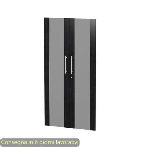 Coppia ante medie in vetro fumè e melaminico nero venato frassino 80×153,8 cm con serratura Flora – 91074M/8