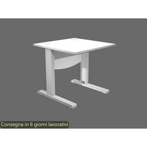 Scrivania piano bianco 80x80xH.73 cm con Modesty Panel gamba a L in metallo grigio alluminio Flex – URB/V-80 + MOD/3